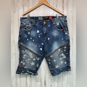 Smith & Graham Men’s W38 Distressed Denim Shorts Moto Biker Zipper Thigh Panels